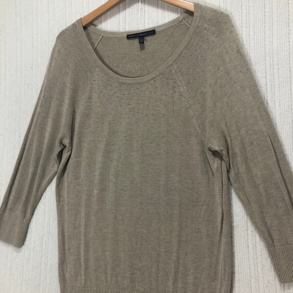 White House Black‎ Market Studded Knit Tunic Top Long Sleeve Beige Large